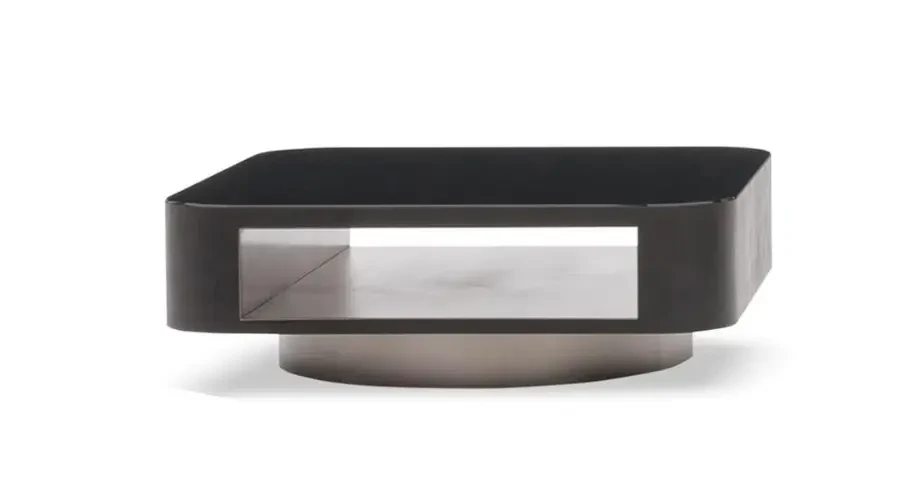 Sleek black coffee table with a minimalistic design and open space, perfect for a modern living room