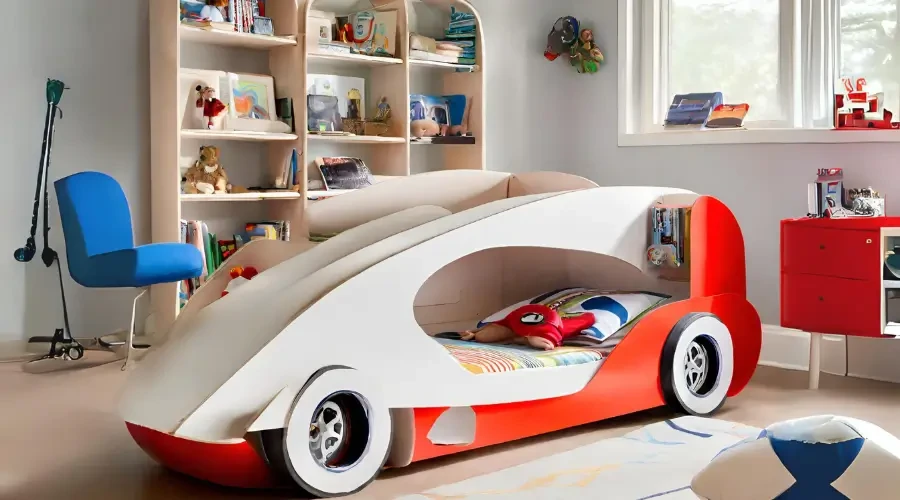 Kids' Room with Fun and Functional Car-Shaped Bed and Bright Furniture