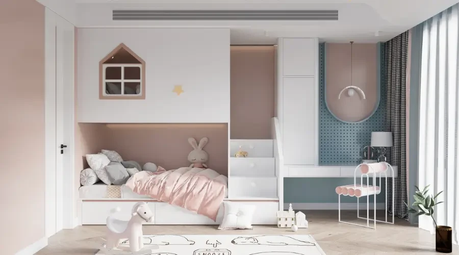 Custom Kids' Bedroom Design with Modern Furniture and Playful Storage