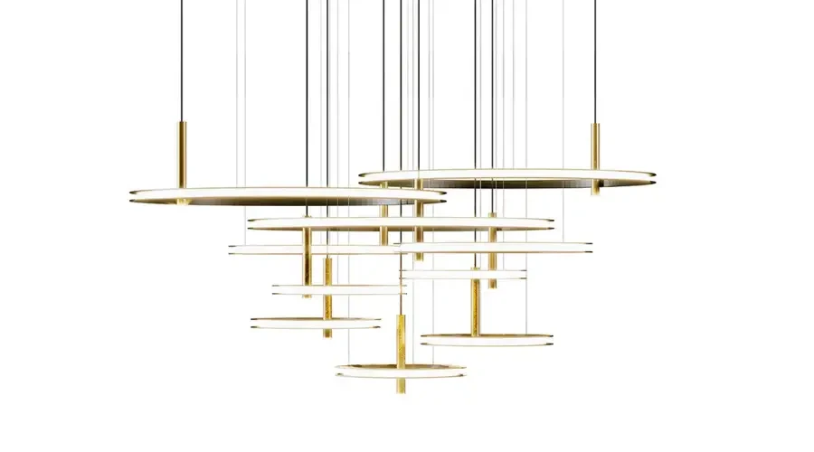 Modern chandelier lighting fixture used in luxury modern dining room design furniture setups