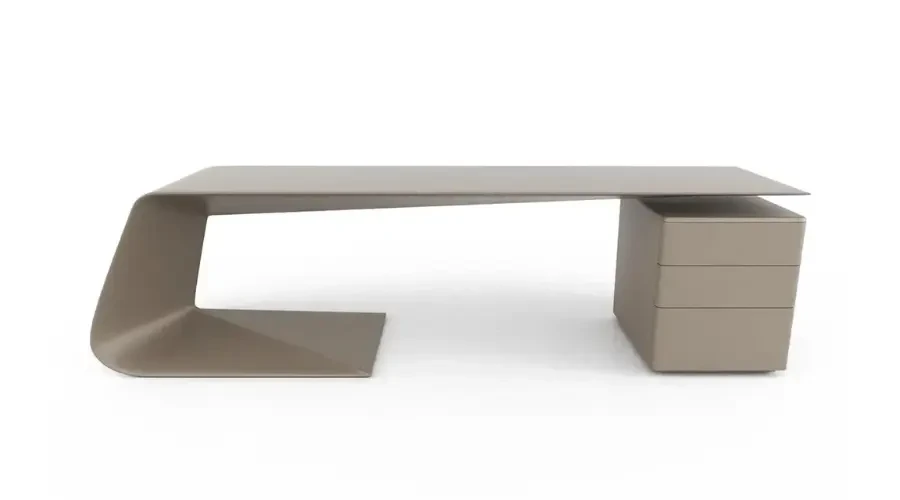 Minimalist custom office desk with curved base and integrated storage drawers – handcrafted for modern workspaces in the UAE.