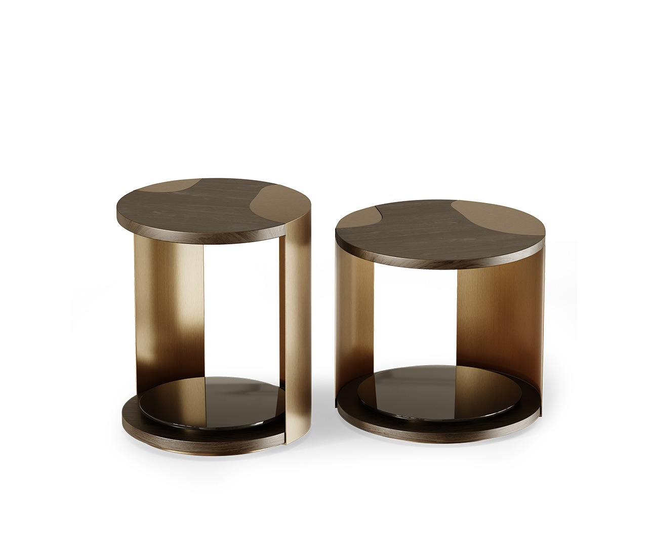 Round Wood and Brass Side Table