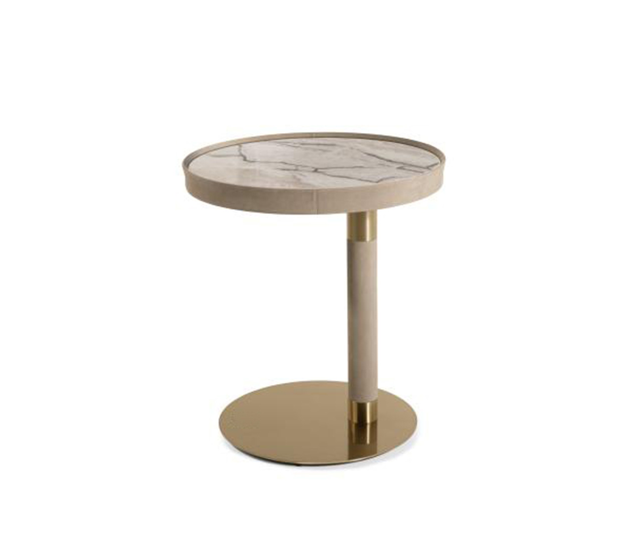 Leather Upholstered Marble Side Table