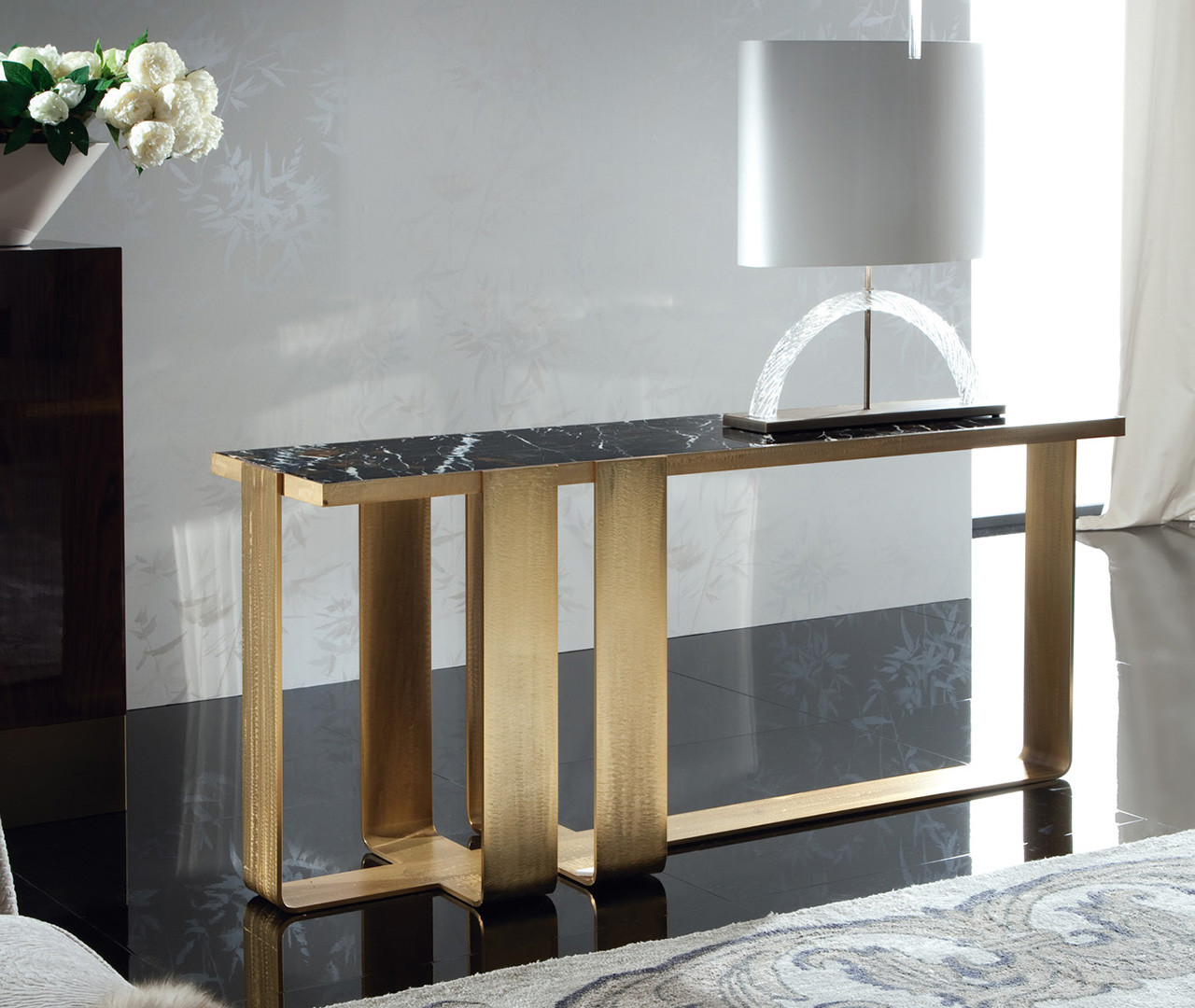 Marble Top Geometric Base Console